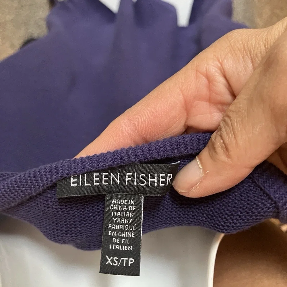 Eileen Fisher Women's XS Purple Lightweight Tunic Sweater Organic‎ Cotton V Neck